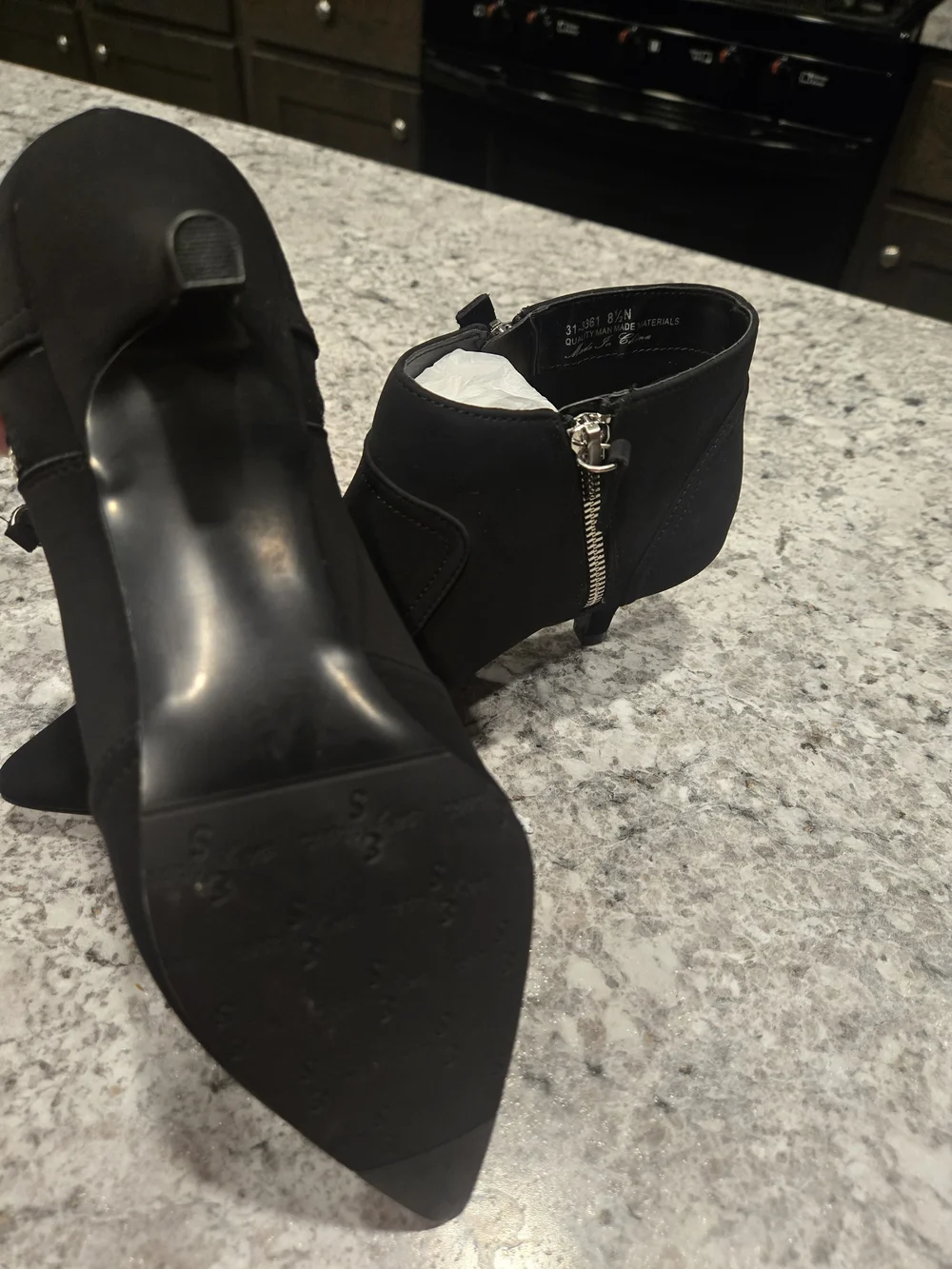easy street Black Pointed Kitten-Heel Ankle Boot with Side Zip